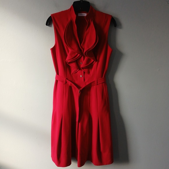 Calvin Klein Dresses & Skirts - Calvin Klein Women's Size 4 Dress Knee Length Ruffle Belted Button Up Pleated